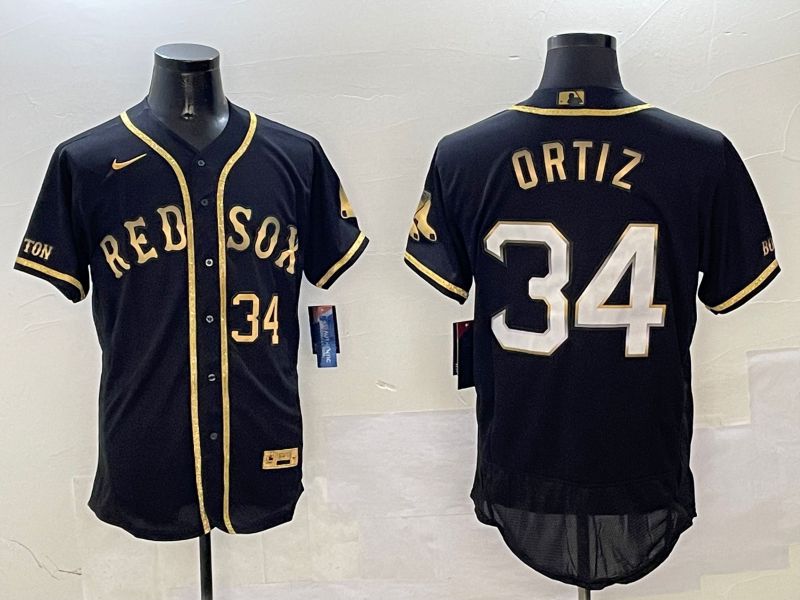 Men Boston Red Sox #34 Ortiz Black Gold three generations Elite 2025 Nike MLB Jersey style 5